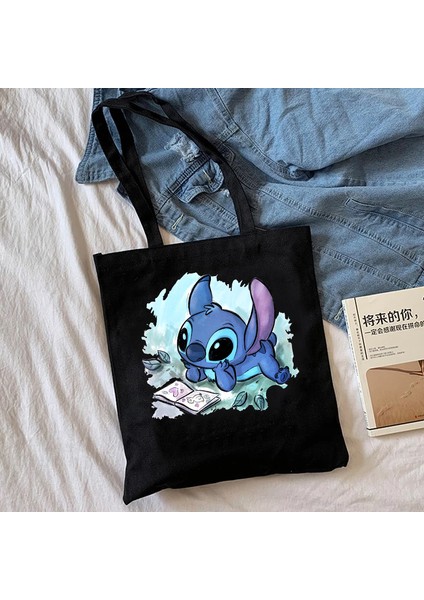 Couples1 Y2K Disney Dikişli Tote Shopper Kanvas Çanta Eko Lilo ve Dikiş Alışveriş Çantası Kadın Tote Harajuku Kadın (Yurt Dışından)
