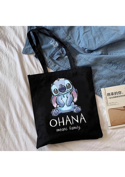 Couples1 Y2K Disney Dikişli Tote Shopper Kanvas Çanta Eko Lilo ve Dikiş Alışveriş Çantası Kadın Tote Harajuku Kadın (Yurt Dışından)