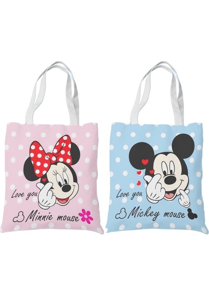 Couples1 Mickey Mouse Donald Duck Öğrenci Kanvas Kadın Omuz Taşınabilir Çok Yönlü Basit Edebi Alışveriş Kanvas Çanta (Yurt Dışından)