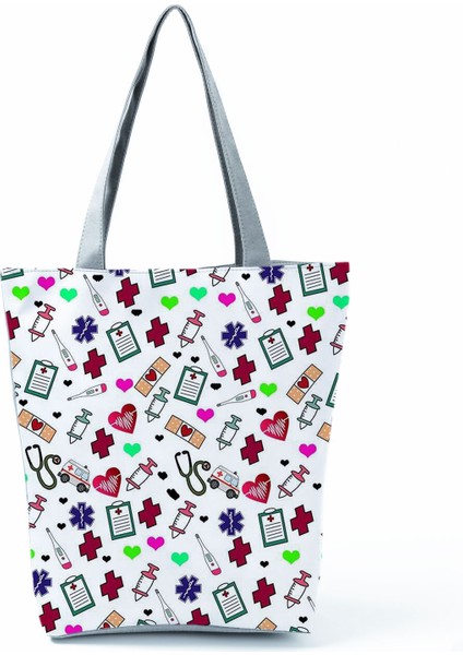 Couples1 Hemşire Kalp Diş Işareti Özelleştirilmiş Eco Shopper Kadın Çantası Rahat Seyahat Çantası Omuz Çantası Polyester Tote Çanta Estetik (Yurt Dışından)