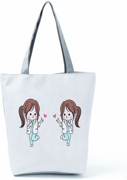 Couples1 Hemşire Kalp Diş Işareti Özelleştirilmiş Eco Shopper Kadın Çantası Rahat Seyahat Çantası Omuz Çantası Polyester Tote Çanta Estetik (Yurt Dışından)
