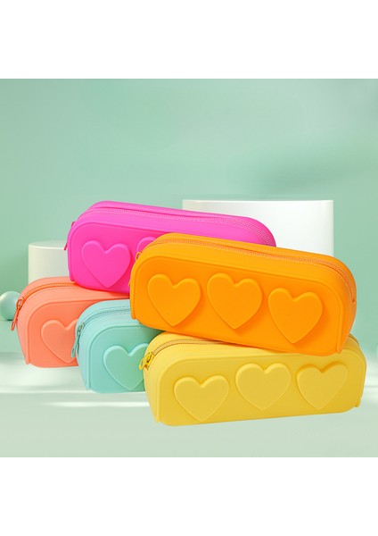 Couples1 Aşk Kırtasiye Çantası Silikon Kalem Kutusu Uygun Saklama Çantası Kalp Şeklinde Macaron Yıkanabilir Silikon Kırtasiye Çantası (Yurt Dışından)