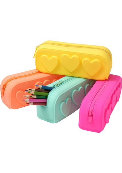 Couples1 Aşk Kırtasiye Çantası Silikon Kalem Kutusu Uygun Saklama Çantası Kalp Şeklinde Macaron Yıkanabilir Silikon Kırtasiye Çantası (Yurt Dışından)