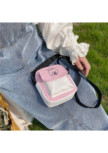 Couples1 Kanvas Küçük Çanta Kadın Yaz Yeni Kore Japon Sevimli Tek Omuz Crossbody Çanta Kore Ins Kız Basit Öğrenci (Yurt Dışından)