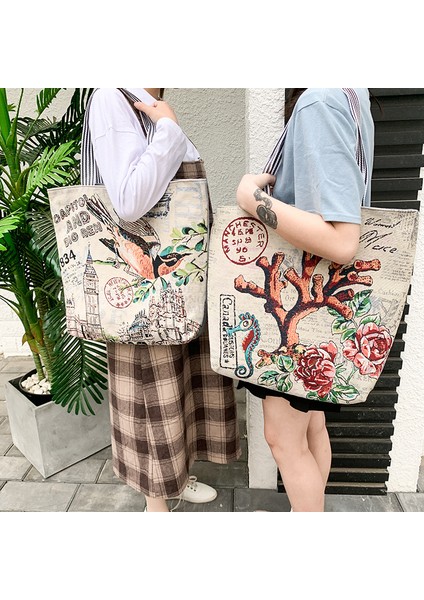 Couples1 Bölgesel Özellikler Yeni Moda Kadın Çantası Etnik Tarzı Kanvas Omuz Çantası Büyük Kapasiteli Basit ve Çok Yönlü (Yurt Dışından)