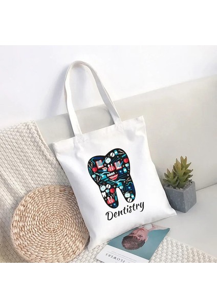 Couples1 Diş ve Diş Hekimi Desen Estetik Eğlenceli Moda Çanta Omuz Çantası Rahat Alışveriş Bayanlar Zarif Kanvas Çanta Kadın (Yurt Dışından)