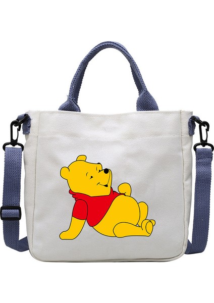 Couples1 Karikatür Desen Ayı Kanvas Çanta Öğrenci Omuz Çantası Crossbody Çanta Çıkarılabilir Omuz Askısı Çanta Tote Çanta (Yurt Dışından)