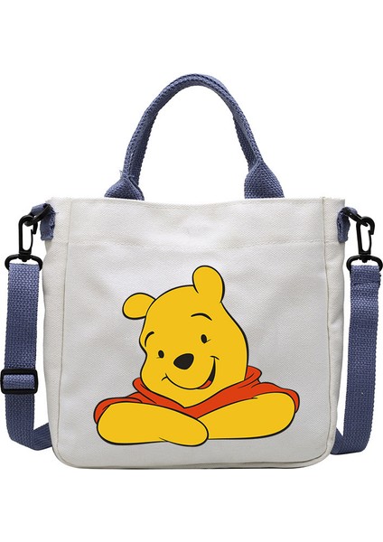 Couples1 Karikatür Desen Ayı Kanvas Çanta Öğrenci Omuz Çantası Crossbody Çanta Çıkarılabilir Omuz Askısı Çanta Tote Çanta (Yurt Dışından)
