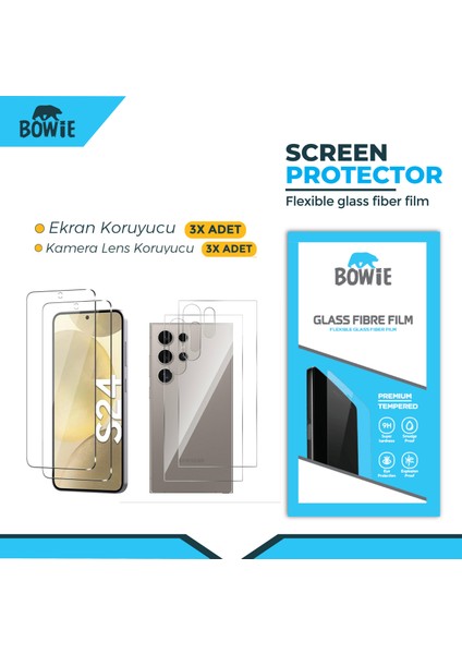 Samsung galaxy s24 için ön arka nano tempered ekran koruyucu 3 adet set