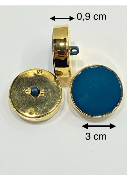 Kaban Kürk Manto Düğmesi / Italyan Düğme 6 Lı Set / Gold Petrol Mavisi 3 cm /M009 modelleri