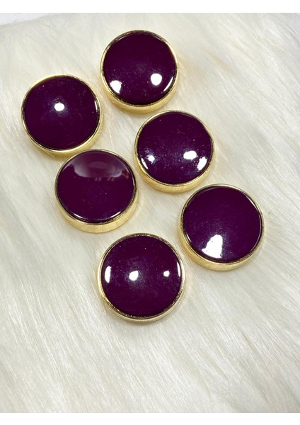 Kaban Kürk Manto Düğmesi / Italyan Düğme 6 Lı Set / Gold Patlıcan Moru 2,7 cm /M009