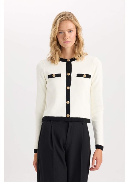 Regular Fit Bisiklet Yaka Düğmeli Basic Düz Triko Hırka C1482AX24WN