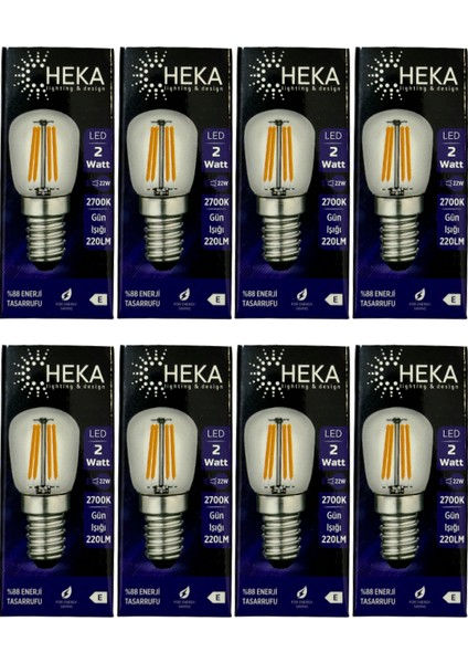 2W (22W) 2700K (Sarı Işık) E14 Duylu LED Rustik Ampul (8 Adet)