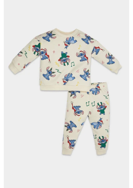 Kız Bebek 2'li Takım Disney Lilo & Stitch Bisiklet Yaka Sweatshirt Beli Lastikli Eşofman Altı D6704A524WN