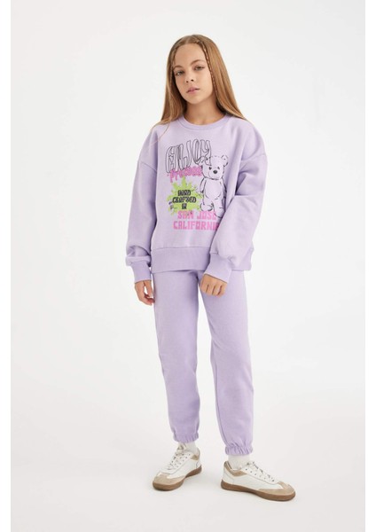 Kız Çocuk 2'li Takım Baskılı Sweatshirt Beli Lastikli Jogger Eşofman Altı D2218A824WN