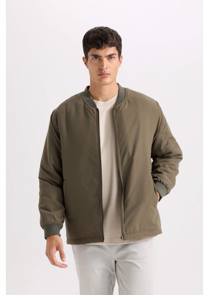 Su İtici Regular Fit Kolej Yaka Fermuarlı Çift Cepli Mevsimlik Baharlık Bomber Ceket Mont D8486AX24WN