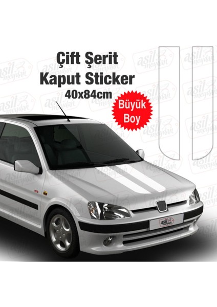 Oto Kaput Sticker Beyaz 2 Şerit 40*84 cm