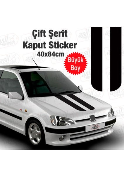 Oto Kaput Sticker Çift Şerit Siyah 40*84 cm