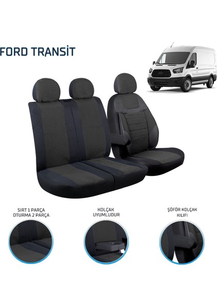 Ford Transit 2013 ve Sonrası 2+1 Ön Koltuk Kılıf Seti Siyah