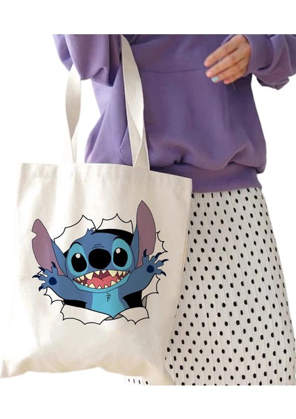 Y2K Disney Dikişli Tote Kanvas Lilo ve Dikiş Alışveriş Kadın Tote Harajuku Kadın Çanta (Yurt Dışından)