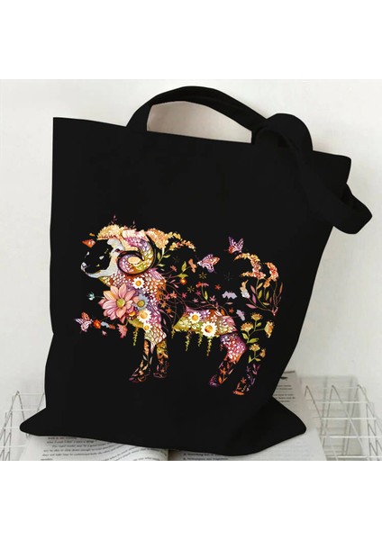 Kedi ve Çiçek Baskı Omuz Kadınlar Için Retro Yavru Tasarım Tote Genç Kız Alışveriş Kadın Tote Çanta (Yurt Dışından)