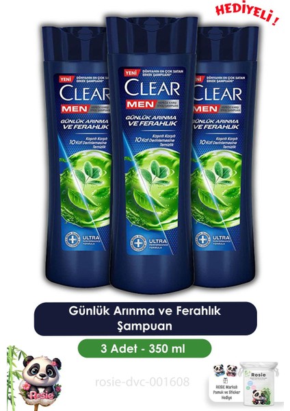 Men Günlük Arınma ve Ferahlık Şampuan 350 ml x 3 adet + Rosie