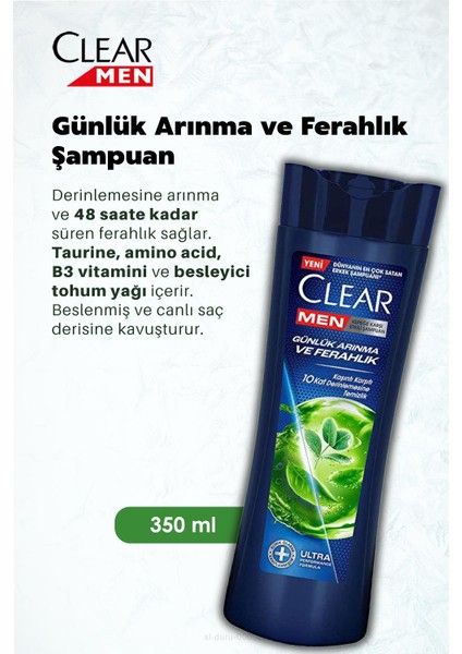 Men Günlük Arınma ve Ferahlık Şampuan 350 ml x 3 adet + Rosie