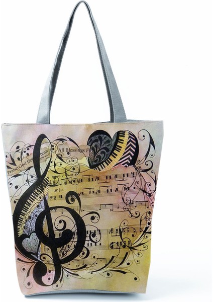 Müzik Sembolü Baskılı Omuz Ya Uygun Piyano Anahtarlı Debriyaj Taşınabilir Büyük Kapasiteli Tote Çanta (Yurt Dışından)