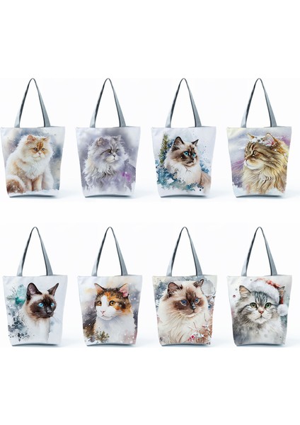 Sevimli Suluboya Kedi Baskı Büyük Kapasiteli Gündelik Kadın Güzel Karikatür Alışveriş Katlanabilir Seyahat Plaj Çanta (Yurt Dışından) modelleri