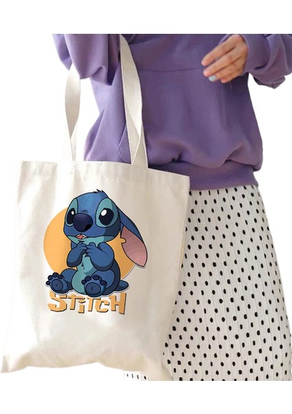 Y2K Disney Dikişli Tote Kanvas Lilo ve Dikiş Alışveriş Kadın Tote Harajuku Kadın Çanta (Yurt Dışından)