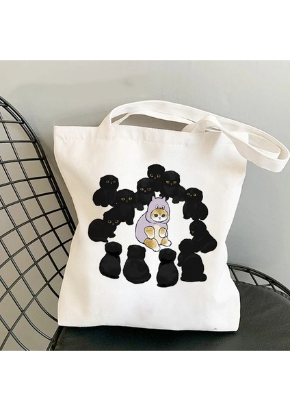 Bisiklete Binen Kedi Sevimli ve Sevimli Baskılı Kanvas Omuz Öğrenci Alışveriş Çanta (Yurt Dışından) fırsatları