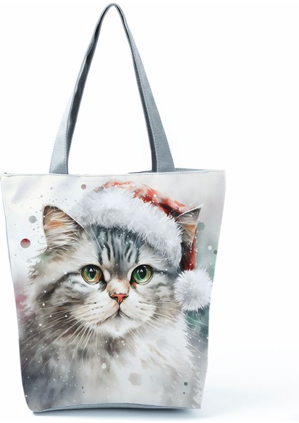 Sevimli Suluboya Kedi Baskı Büyük Kapasiteli Gündelik Kadın Güzel Karikatür Alışveriş Katlanabilir Seyahat Plaj Çanta (Yurt Dışından)