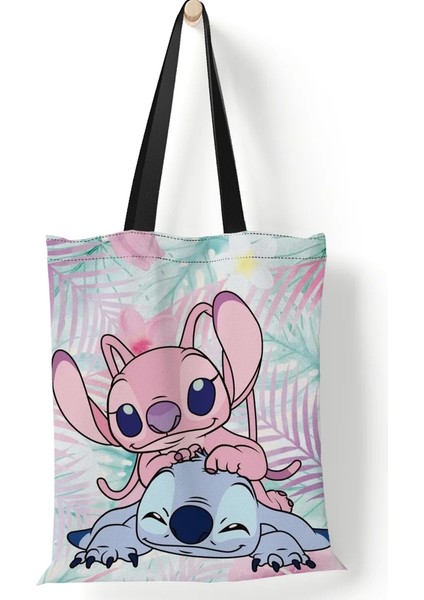 Disney Kadın Tote Mickey Mouse Lilo ve Dikiş Kanvas Tote Büyük Kapasiteli Alışveriş Kız Omuz Çantası (Yurt Dışından)