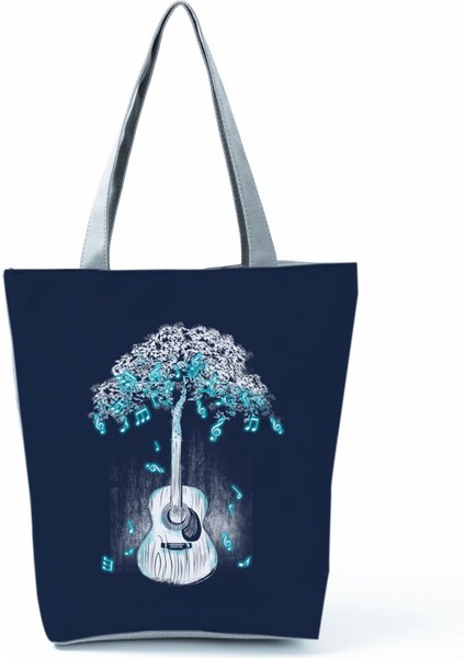 Müzik Sembolü Baskılı Omuz Ya Uygun Piyano Anahtarlı Debriyaj Taşınabilir Büyük Kapasiteli Tote Çanta (Yurt Dışından)