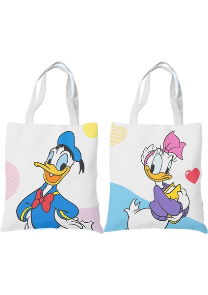 Mickey Mouse Donald Duck Öğrenci Kanvas Kadın Omuz Taşınabilir Çok Yönlü Basit Edebi Alışveriş Kanvas Çanta (Yurt Dışından)