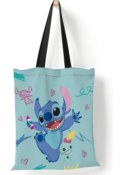 Disney Kadın Tote Mickey Mouse Lilo ve Dikiş Kanvas Tote Büyük Kapasiteli Alışveriş Kız Omuz Çantası (Yurt Dışından)