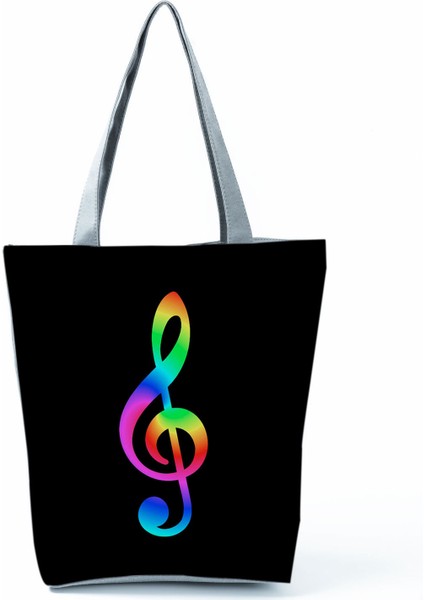Müzik Sembolü Baskılı Omuz Ya Uygun Piyano Anahtarlı Debriyaj Taşınabilir Büyük Kapasiteli Tote Çanta (Yurt Dışından)