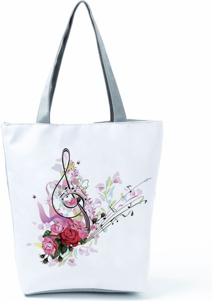 Müzik Sembolü Baskılı Omuz Ya Uygun Piyano Anahtarlı Debriyaj Taşınabilir Büyük Kapasiteli Tote Çanta (Yurt Dışından)
