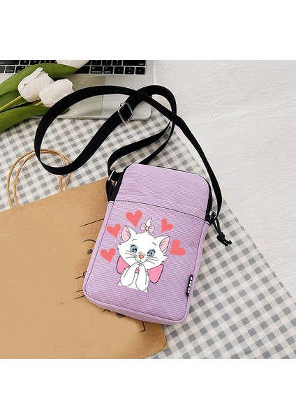 Kedi Kadın Omuz Crossbody Tuval Küçük Omuz Cep Telefonu Öğrenci Çanta (Yurt Dışından)