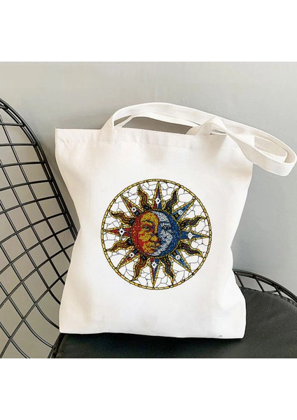 Güneş ve Ay Baskılı Kanvas Harajuku Omuz El Alışveriş Çanta (Yurt Dışından) fırsatları