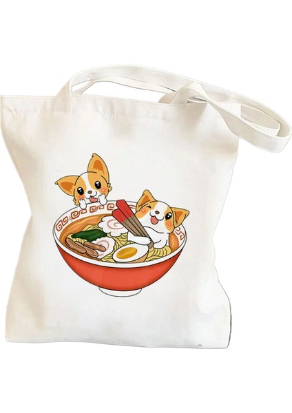 Karikatür Eğlenceli Kawaii Sanat Baskı Omuzdan Askılı Alışveriş Kız Kadın Kanvas Çanta (Yurt Dışından)