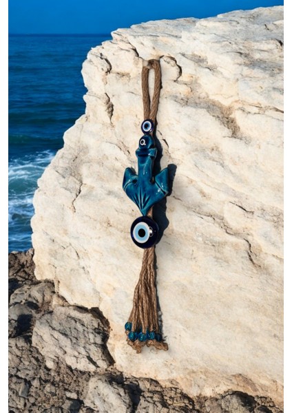 Nazar Boncuklu Seramik Denizci Çapası Desenli Mavi Boncuk Dekoratifli Çok Amaçlı Süs Eşyası 7 x 33 cm