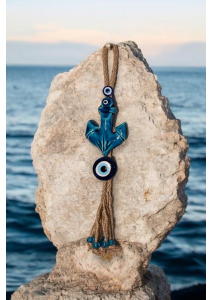 Nazar Boncuklu Seramik Denizci Çapası Desenli Mavi Boncuk Dekoratifli Çok Amaçlı Süs Eşyası 7 x 33 cm fiyatları