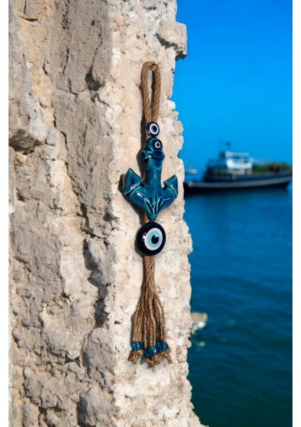 Nazar Boncuklu Seramik Denizci Çapası Desenli Mavi Boncuk Dekoratifli Çok Amaçlı Süs Eşyası 7 x 33 cm modelleri