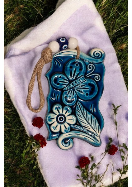 Nazar Boncuklu Seramik Kelebek Desenli Çiçek Dekoratifli Tablet Çok Amaçlı Duvar Süs Eşyası 10 x 18 cm modelleri