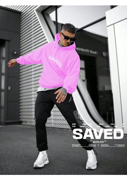 Kadın, Erkek Sweatshirt Oversize Saved Baskılı Kalın Pembe Sevgili Sweatshirt