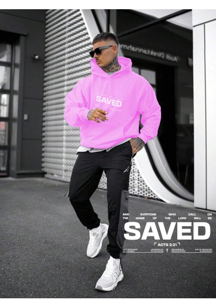 Kadın, Erkek Sweatshirt Oversize Saved Baskılı Kalın Pembe Sevgili Sweatshirt