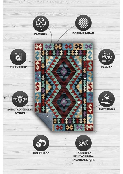 Minnetarlık Etnik Desenli Halı Geometrik Salon Halısı Çok Renkli Oturma Odası Halısı