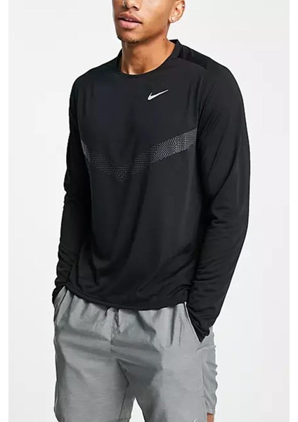 Running Run Division Rise 365 Flash Black Reflektörlü Erkek Koşu Sweatshirt Siyah modelleri