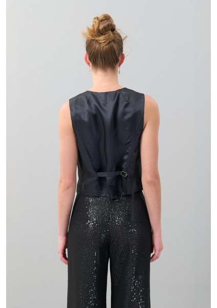 Çıtçıt Detaylı V Yaka Payet Üzeri Şifon Yelek Siyah K2517013_001 fiyatları